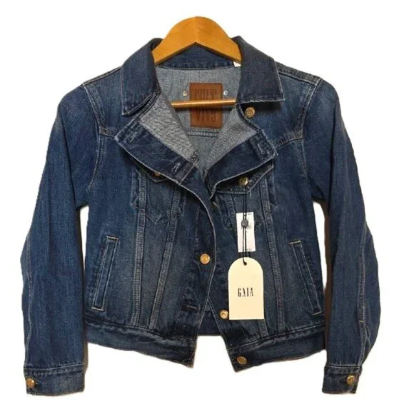 NWT $118 GAP X CULT GAIA ASYMMETRICAL BLUE DENIM JACKET SIZE XS - Picture 3 of 12
